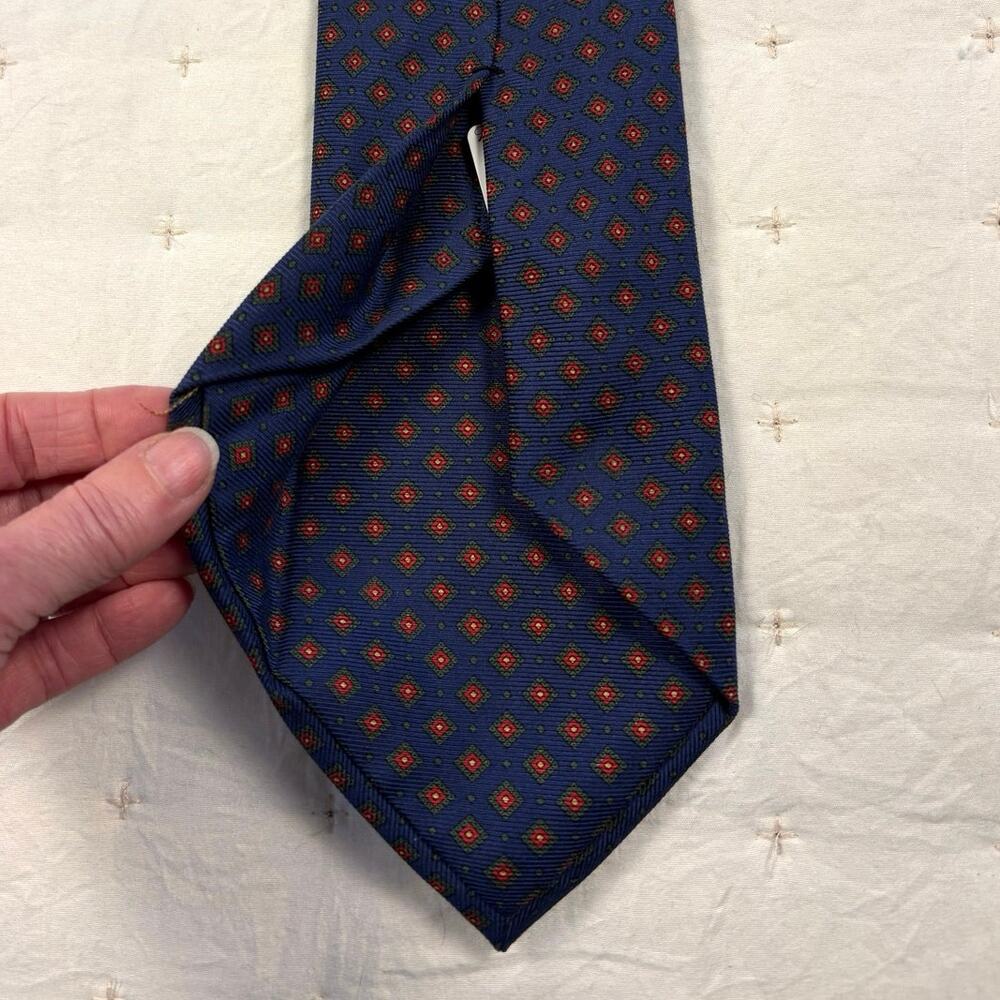 Brooks Brothers Golden Fleece Handmade Tie Blue Geo Print 100% Italian Silk NWT - Picture 4 of 8